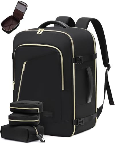 LOVEVOOK Rucksack Flugzeug Handgepäck, Reiserucksack Damen Herren Groß, 17.3 Zoll Laptop Rucksäcke Carry On Luggage Handgepäck Geschäftsreise für Reise Arbeit Business Weekender, Schwarz