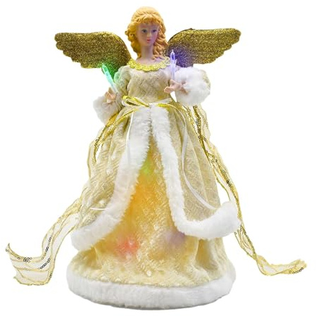 Ornamento de ángel Starlight, escultura de vértice de árbol de ángel iluminada, parte del árbol del ángel de Navidad, adorno de ángel Starlight del árbol de 12 pulgadas, figura de la parte