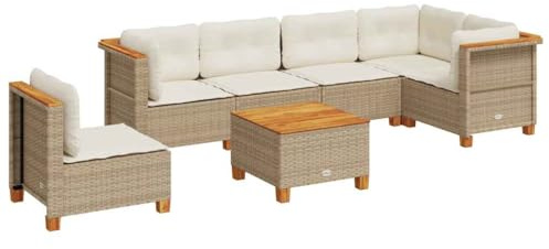 vidaXL Set Divani da Giardino 7 pz con Cuscini Beige in Polyrattan