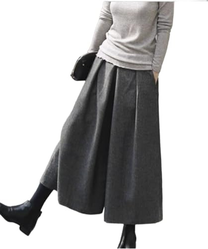 Di Yi Jia1 Pantalon Large Ample pour Femme Pantalon Court en Tweed De Mode De Rue Jupeculotte à Poche à Taille Élastique XL