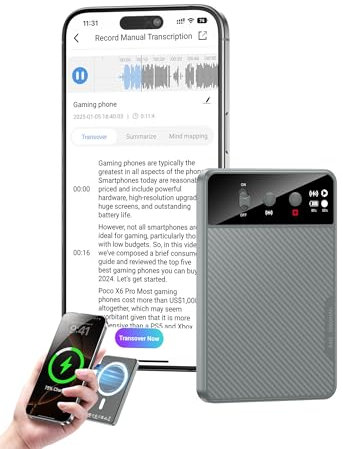 Debopo AI Digitales Diktiergerät, Genau Transkription und Zusammenfassende Übersicht, 64 GB Speicher Aufnahmegerät, 107 Sprachen, Starke Magnetische,One-Touch Voice Recorder für Konferenzen/Anrufe