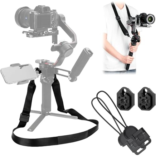 JJC Schultergurt mit 2 NATO Rail für DJI RS5 RS4 RS 5 4 Pro RS3 3 Pro,Schnellverschluss Gimbal Kamera RS2 RSC 2 Tragegurt,Verstellbarer Entlastungs Stabilisator Gurt (NATO-Schiene Behindert Nicht)