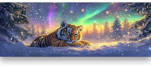 Bimkole 5D Stor Diamond Paintinger För Vuxna Tiger, Full Borrmålning Gör-det-själv Strass Broderi Set Färg Med Diamanter Kit Norrsken Korsstygn Hem Vägg Hantverk Dekoration 30x80 cm