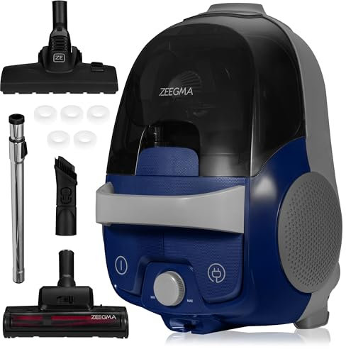 ZEEGMA ZONDER VERRE FLOW Beutelloser Staubsauger 2 hygienische Filter Allergikerfreundlich Hohe Saugleistung Turbobürste für Parkett 800 W Langes Kabel Geräuschloser Betrieb Duftpatronen