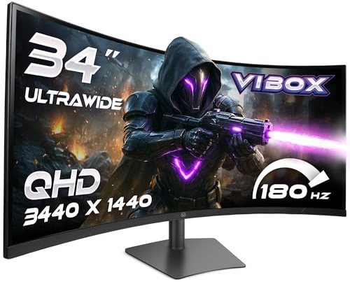 Vibox 34 Inch 180Hz Ultrawide Curved Gaming Monitor - UWQHD Resolution, 1ms, Adaptive Sync, HDMI & DisplayPort