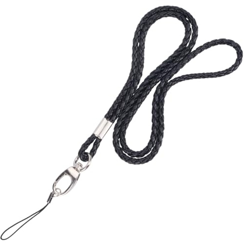 CALFOVERA Lanière en Cuir Synthétique Tressée de 86cm avec Fermoir en Métal Cordon de Cou Long pour Porte Clés Badge Carte D'Identité Clés (Noir)