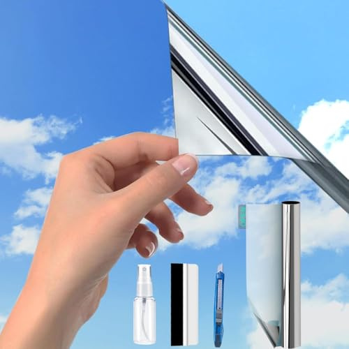 Film Miroir Guuteee Argenté (44,5 x 200 cm) - Protection UV 99% - Isolation Thermique 80% - Transfert de Lumière 90%