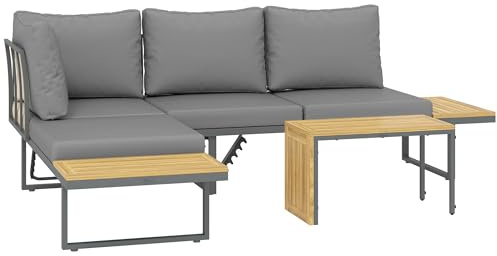 Outsunny Salon de Jardin extérieur d'angle 6 Places modulable en Bois d'acacia avec canapés et Table Basse, Dossier Ajustable, Coussins Inclus, chaises Longues pour terrasse Patio Jardin, Gris