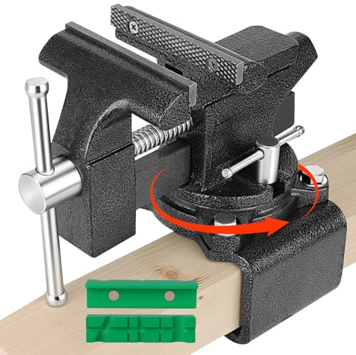 Poiyham 4-1/2 Bench Vise, 2-In-1 Drill-Free Table Vice for Workbench, Heavy Duty Bench Vice Clamp, Built-in Pipe Jaw and 270° Swivel Base, Table Vise for Woodworking, Home Workshop Use and DIY