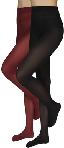 Annes styling Plain damstrumpbyxor 40 denier matt halvogenomskinliga mikrofiberstrumpbyxor Zarra, 2-PK Bordeaux/Nero, S