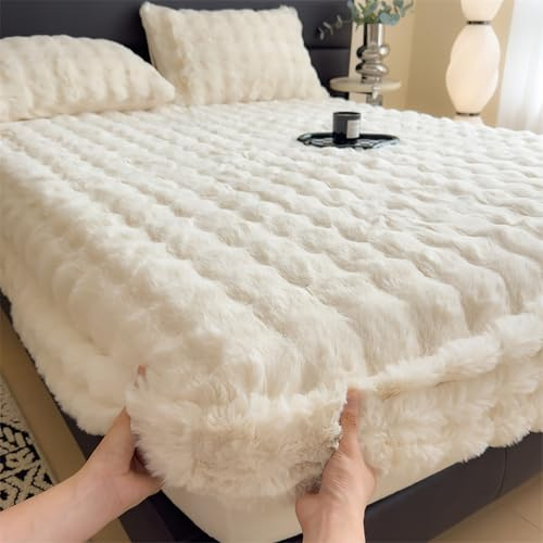 Flanellpåslakan med resår, djup ficka Queen-size sänglakan, vintervarmt madrasskydd, King-size överkast med örngott (White 180 * 200cm/70x80in)