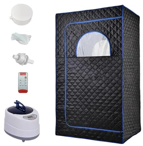 Bärbar bastuånga for helkroppsbastu Tält Ångrum med 2L ånggenerator fjärrkontroll(Black Blue Set)