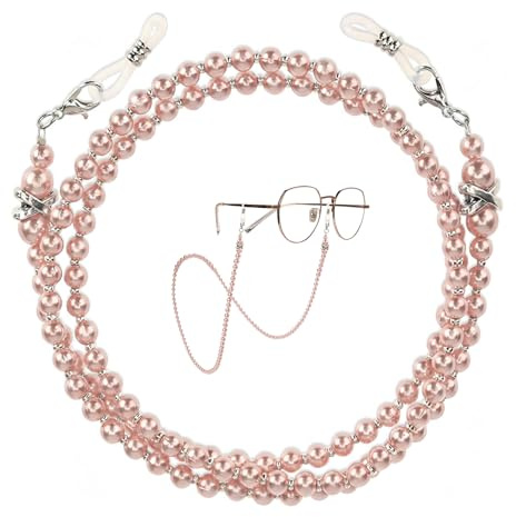 Styquenzer 1 Pcs Pearl Eyeglass Chains for Women, Elegant Eyewear Retainer Chain Old Lady Reading Glass Eyewear Retainer Chains Beaded Eyeglass Chain Eye Glasses Holders Around Neck (Pink)