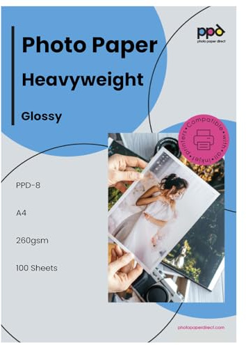 PPD 100 Sheets A4 Inkjet Premium Glossy Photo Paper 260gsm Instant Dry Water-Resistant PPD-8-100