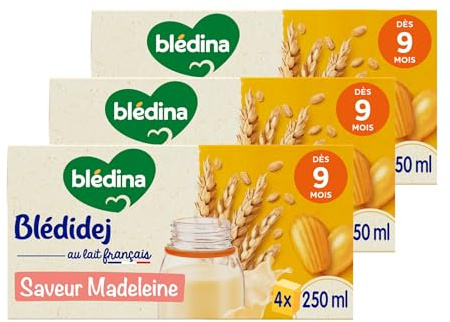 Blédina Blédidej - Céréales bébé Lactées Madeleine - Dès 9 Mois - 12 briques de 250mL (L'emballage peut varier)