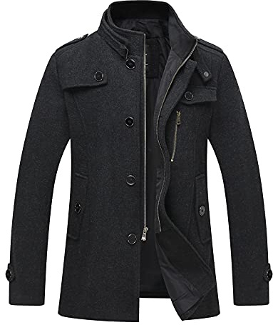 wantdo Men's Wool Melton Walking Coat Windproof Jacket Overcoat Black S