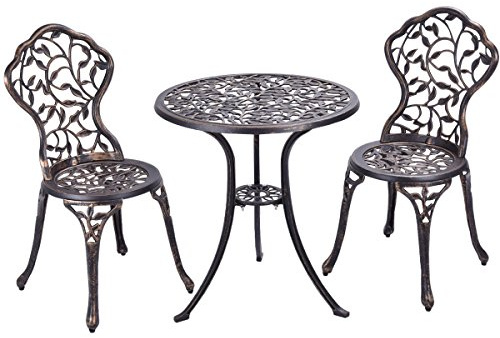 COSTWAY Conjuntos de Mueble de Jardín con 1 Mesa y 2 Sillas de Aluminio Set de Mesa y Asientos para Balcón (Hojas)