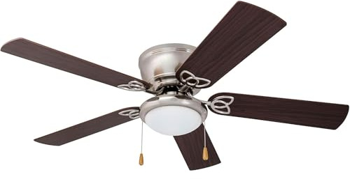 Prominence Home Benton Traditional 52 Inch Ceiling Fan with Light, LED Flush Mount Ceiling Fan, Indoor Fan with 5 Blades, Brown Walnut and Brown Maple Blade Finish Options, Brushed Nickel (51428-01)
