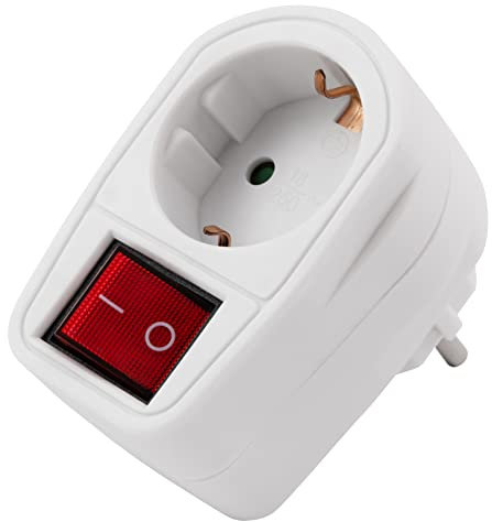 MC Power - Adattatore con interruttore | 2 poli ON/OFF, 230 V/3.500 W | spina intermedia con contatto di protezione, disconnessione del dispositivo dalla rete elettrica