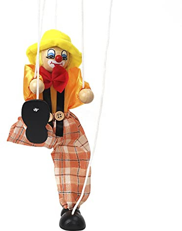 FakeFace Clown Marionette Puppe Pull String Spielzeug Clown Spiel Holz Marionette für Kinder Puppet Spielzeug für Kinder Weihnachten Halloween Geburtstage Geschenk (Gelb)