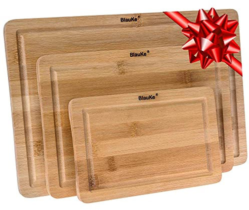 Taglieri da Cucina In Legno Di Bamboo – Set 3 Taglieri per Cucina In Legno (Piccolo, Medio, Grande) – Tagliere da Cucina In Legno di Bambù con Scanalatura per Liquidi e Maniglie – Vassoio da Portata