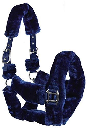 Horsenjoy Pferdehalfer Kunstlammfell Cuddly Transporthalfter weich gepolstert (Cob, dunkelblau)