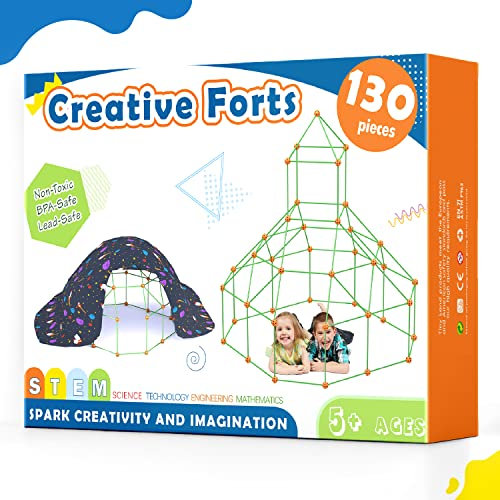 Tiny Land Kids Fort Building Kit - 130 Piece, Construction Toys for 5+ Years Old Boys & Girls, Den Building Kit DIY Play Tent Indoor & Outdoor, STEM Building Toys - Fort, Play House, Secret Base