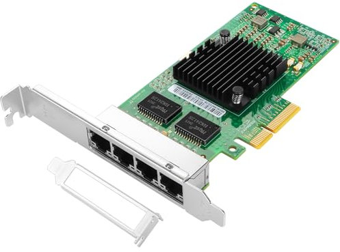 Euqvos para Intel I350-T4 4 Puertos (Quad) 1.25G Gigabit Ethernet PCI Express 2.0 PCI-E Tarjeta adaptadora de Red (Nic) 10/100/1000 Tarjeta de 4 carriles de Mbps con chipset Intel I350AM2 4xRJ45
