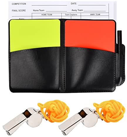 Schiedsrichter Set Sport Fußball Schiedsrichter Karten Set mit Metall Schiedsrichter Pfeife Schlüsselband, Langlebig Rot Gelb Schiedsrichter Karte, Spielberichtsbögen mit Bleistift für FußBallspiel