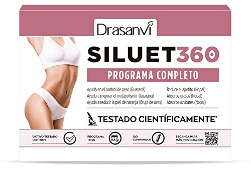 Drasanvi SILUET 360 - Programa completo - Fiit-ns® + Nopal + Picolinato de Cromo + Ácido hialurónico - Ayuda en el control de la pérdida de peso - 120 comprimidos, 1