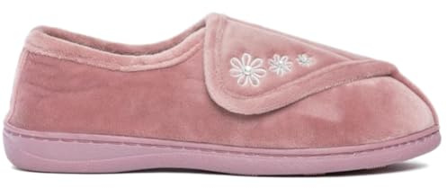 Dr Keller Ladies Orthopaedic Slippers Wide Fit Warm Lined House Shoes with Touch Fastening, Aloha Pink, Size 4