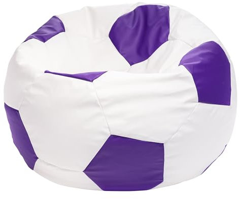 Ecopuf Football Sack L - Spielkissen aus Kunstleder - Ideal für Fußballfans, Kinder - Sitzsack Wohnzimmer - Sitzpouf Samt - Gaming Stuhl Pouf Sack - 90x55cm, Violett E7