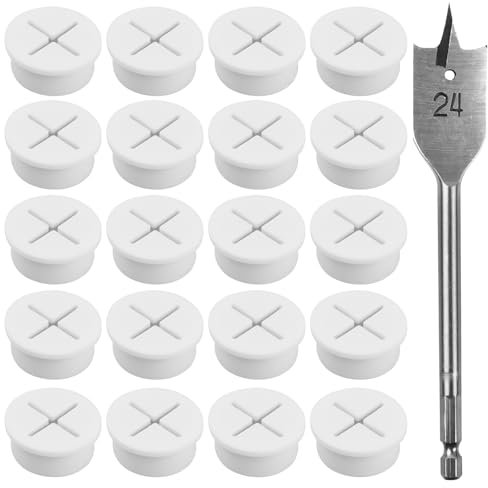 Wisebom Pasacables de plástico, pasacables para cables, cubierta de 20 unidades, pasacables para escritorio, mesa de ordenador, encimeras, muebles