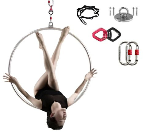 Aerial Hoop Einpunkt-Antennen-Lyra-Reifen-Set, Komplett, Silberne Antennen-Hoop-Ausrüstung aus Edelstahl, Antennenring für Auftrittsorte/Tanzstudios/Fitnessstudios (Size : 100 cm (39))