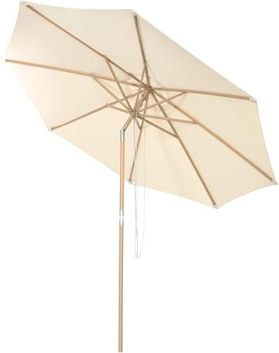 GOPLUS Sonnenschirm 300cm, Gartenschirm um 30° knickbar, Strandschirm mit 8 Rippen, Terrassenschirm Holz, Marktschirm UV-Schutz, Balkonschirm, Tischschirm für Garten Balkon Pool Hof