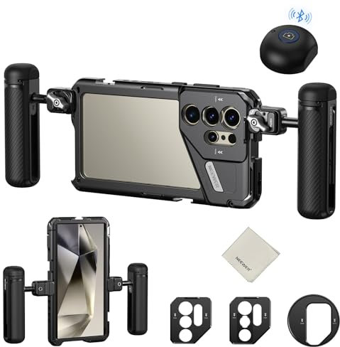 NEEWER PA042 S24 Ultra Handy Cage Jaula Video Rig Estabilizador con PA045S Mango Lateral, PA045E Bluetooth Disparador Mango de 67 mm Filtro Adaptador de 17 mm Placa de Lente Trasera, T Mount Adaptador