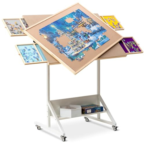 Becko US - Table de puzzle inclinable et rotative de 1500 pièces avec tiroirs et couvercle, plateau de puzzle pliable et portable avec inclinaison et ajustements de hauteur, facile à déplacer, pour