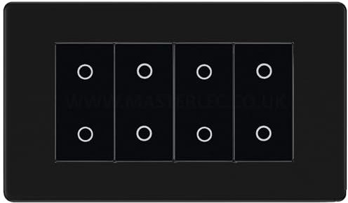 BG FFBTDM4B Matt Black Screwless 4 Gang Quad Master Touch Dimmer Switch Black Inserts