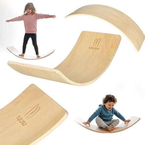 Balance board Montessori in legno naturale - Ottimo strumento per lo sviluppo motorio dei bambini - Tavola d'equilibrio da 3 anni, dim. 82x30x2 cm - Vari colori (Legno)