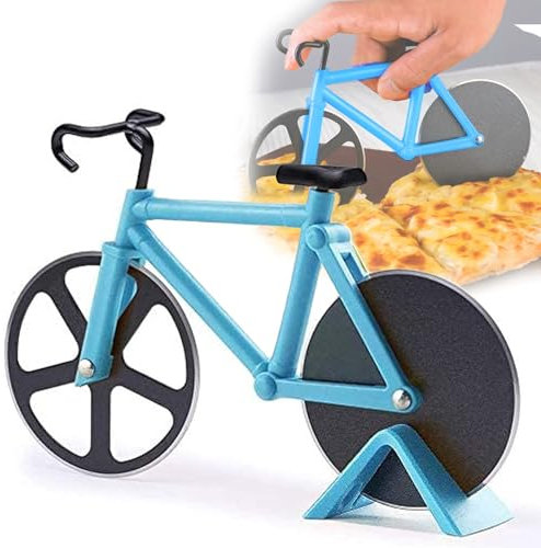 Ceeyoll Pizzaschneider Fahrrad Pizzaschneider Pizzaschneider Lustig Pizzaschneider Fahrrad Edelstahl Doppel Pizza Schneider KüChen Gadgets Rennrad Geeignet FüR KüChen Restaurants Partys Usw (Blau)