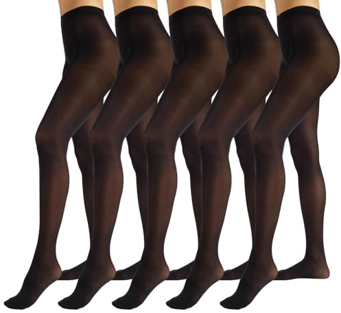 PIKY PACK 5 PARES Medias Tupidas 50 DEN, Medias de Mujer, medais Negras, Panty Opaco, Made in Italy