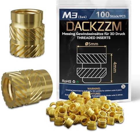 DACKZZM Inserto de rosca, tuercas de fusión M3 de latón, 100 unidades de tuerca de presión para impresión 3D, rosca de fusión con diseño moleteado insertos roscados para piezas de plástico