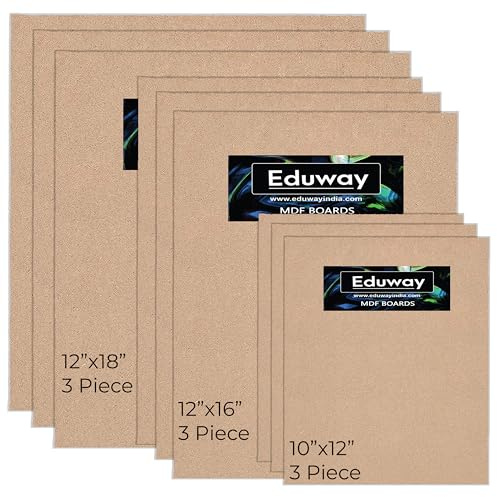 Eduway Tablero MDF de 12 x 18 | 12 x 16 | Hoja de madera de 10 x 12 pulgadas para mandala, Lippan, arte y manualidades de resina, 4 mm de grosor, paquete de 9 – Material de cartón de alta calidad para