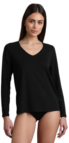 Lovable Maglia Manica Lunga Termica Scollo a V | Tessuto Thermaltech | Cotone e Viscosa Elasticizzati, Traspirante | Sottogiacca | Maglieria Donna, Nero, XL