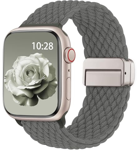 Flätat armband, kompatibelt med Apple Watch-armband 38 mm, 40 mm, 41 mm, 42 mm, 44 mm, 45 mm, 46 mm, 49 mm, dam, herr, magnetlås, elastisk nylon för iWatch serie 11, 10, 9, 8, 7, 6, 5, 4, 3, 2, 1, SE