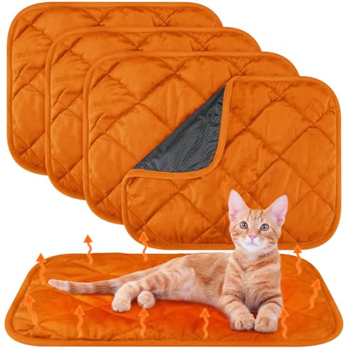 Clysee 4 Pack Self Heating Cat Pad Self Warming Dog Mat Reflects Body Heat Extra Warm Thermal Pet Pad Washable Dog Cat Bed Crate Bed Mat Blanket(19 x 27.5 Inch,Orange)