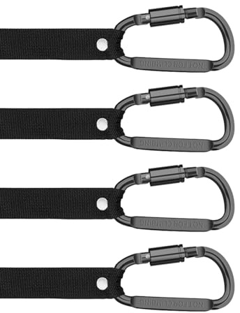 JUKOTA 6 mosquetones en forma de D, mosquetones con cierre de rosca y correa, mosquetones de rosca multifuncionales para columpios, mochilas, bicicletas y coches
