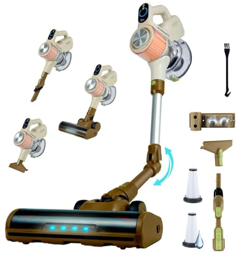 EFFEKTIV Autonomio 500X Aspiradora sin Cable Potente, Aspiradora Escoba 600W Brushless, Succión 45 kPa, hasta 75 min, Filtro HEPA 12 Etapas, Self-Standing, Tubo Flexible, Pantalla LCD, para Mascotas