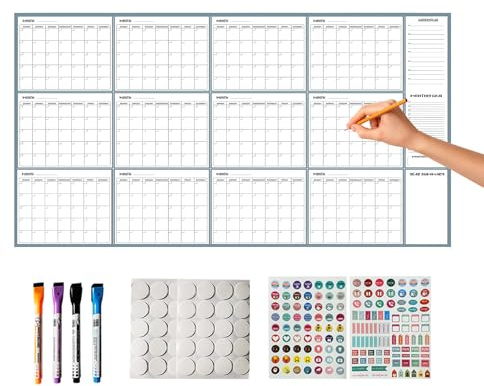 Calendario borrable en , 140 x 86 cm, planificador regrabable con marcadores e imanes, calendario de pared sin fecha, para estudio profesional y