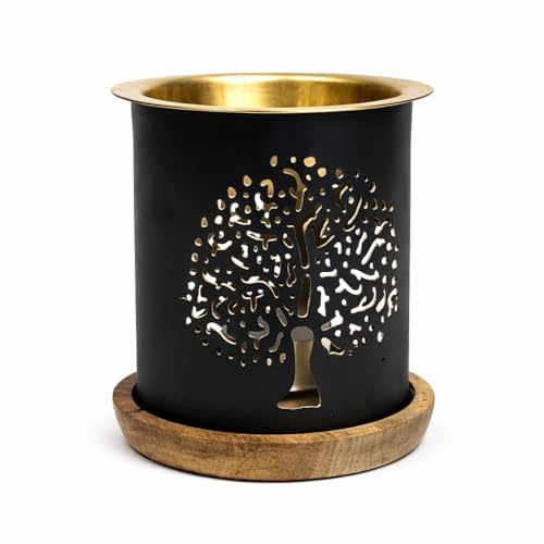 Aromalampa, livets träd metall med träunderlägg 9 x 8,5 cm